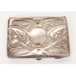 Edwardian silver cigarette case of vertical rectangular form, with Art Nouveau style decoration