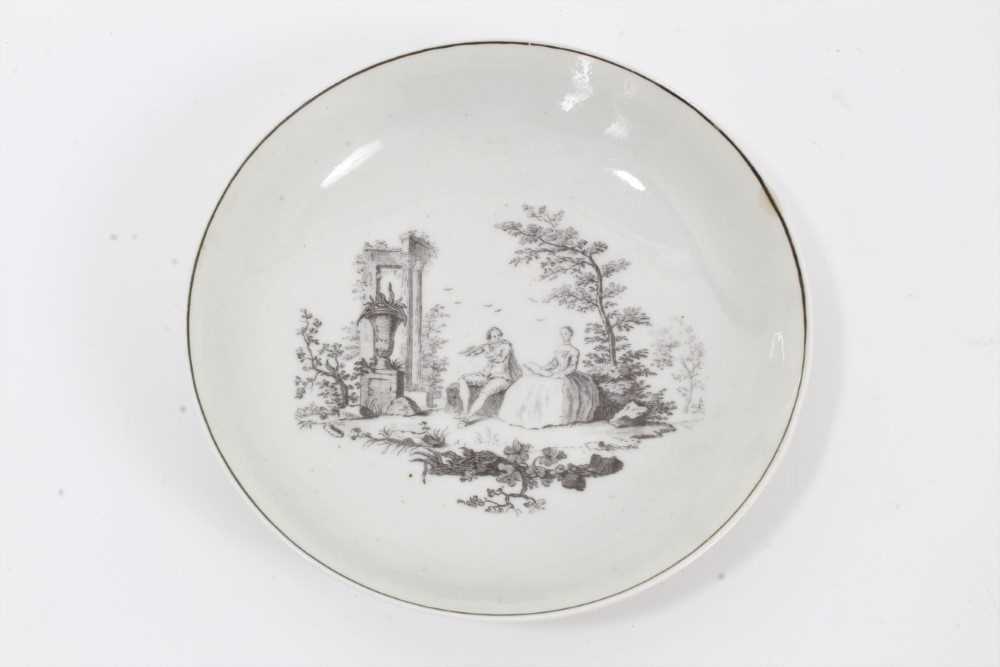 Worcester saucer, printed by Robert Hancock with The Singing Lesson, circa 1756-58. Provenance; Norm