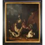 Manner of Marmaduke Craddock, 18th century oil on canvas - fancy chickens and fowl, 76cm x 65cm, i