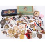 Collection of Royal Commemorative enamel brooch pins and souvenir school medals and coins circa 1900