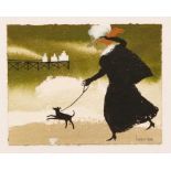 *Mary Fedden (1915-2012) watercolour - Walking the Dog, signed and dated 1988, 15cm x 19cm, in glaze