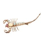 Scorpion opal and gold brooch