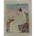 Paul Jacoulet (1896-1960) signed woodblock print titled Hokkan-Zan, Seoul, Coree, signed in pencil,