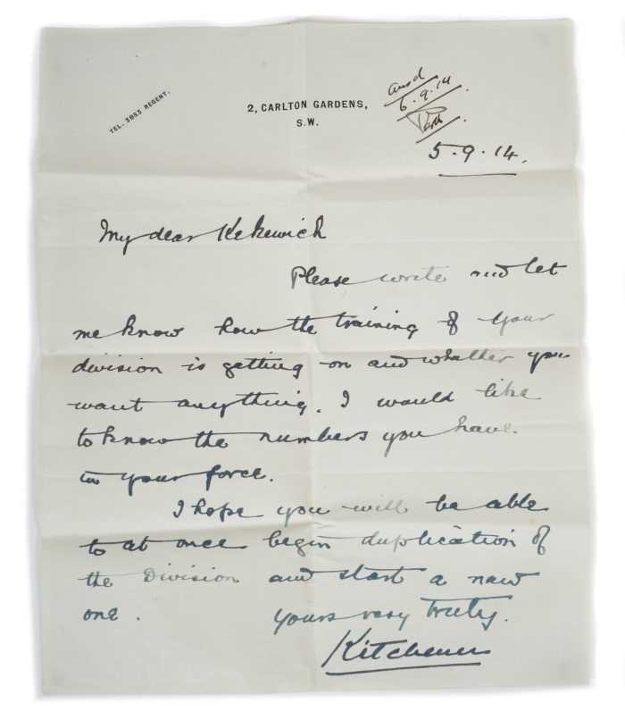 Field Marshal Lord Herbert Kitchener,1st Earl Kitchener KG, handwritten letter dated 5th September 1