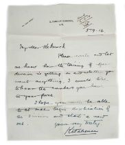 Field Marshal Lord Herbert Kitchener,1st Earl Kitchener KG, handwritten letter dated 5th September 1