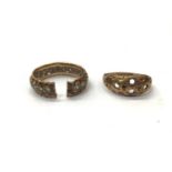 Two 9ct gold rings (both broken with stones missing)