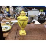 A Royal Crown Derby yellow ground vase, finely decorated in gilt, later cover