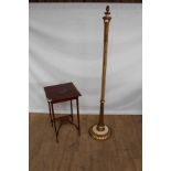 19th century inlaid mahogany two tier side table, one other, and a gilt and painted standard lamp (3