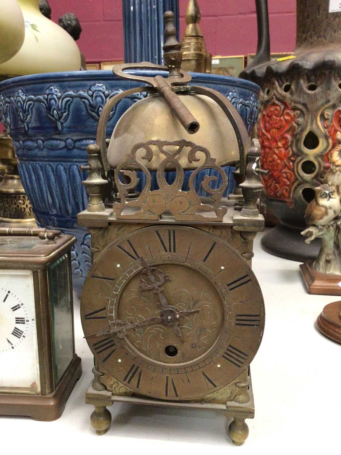 Brass lantern clock and carriage clock - Image 2 of 7