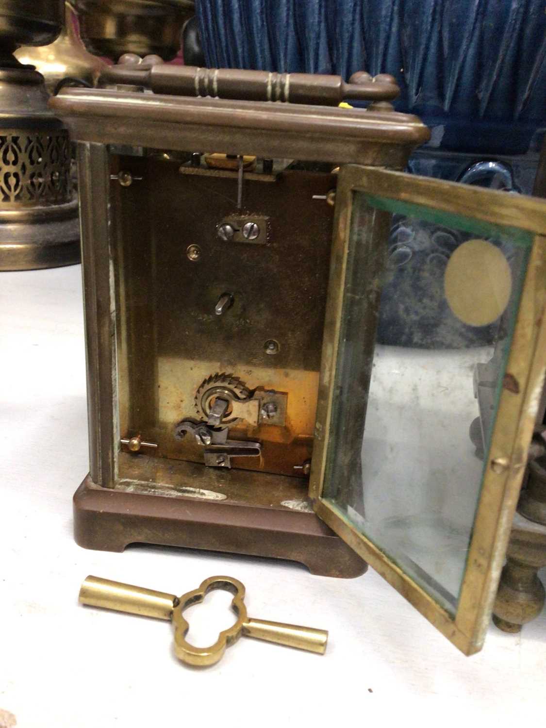 Brass lantern clock and carriage clock - Image 7 of 7