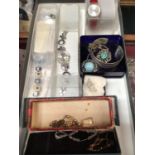 Silver bangle, three Swatch watches and vintage costume jewellery