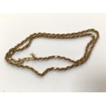 9ct gold rope twist chain, 40cm long