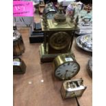 Black slate mantel clock, brass mantel clock and two others (4)