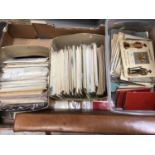 Five boxes of miscellaneous items, including militaria, postcards, police-related items, etc