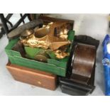 1930's oak mantel clock, spelter clock case and other clocks