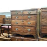 Nineteenth century oak and mahogany chest of two short and three long graduated drawers, 38" wide, 1