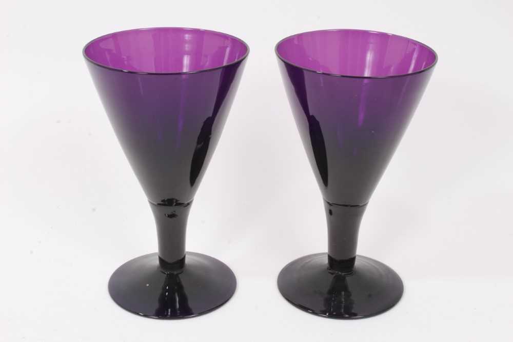 Three 19th century amethyst tinted flared glasses, and a similar tulip shaped cup - Image 2 of 3