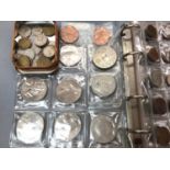 Collection of coins in album, other coins and banknotes