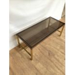 Stylish brass framed rectangular coffee table with smokey glass top
