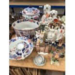 Group of 19th century English ceramics, including large Mason's Imari tureen, bowl, etc, Staffordshi