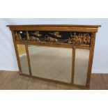 Antique-style gilt and ebonised overmantel with decorative classical frieze