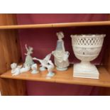 Group of Lladro figures and a creamware urn