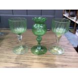 Three green and gilt Venetian Salviati-style glasses