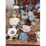 Group of antique china, glass and sundries, including Delftware vase, creamware plates, Chinese sauc