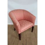 Victorian-style pink upholstered tub chair, on square taper legs