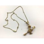 9ct gold gem set witch pendant on 9ct gold flat curb link chain