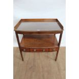 19th century mahogany two tier wash stand with raised gallery top and a single drawer to tier below