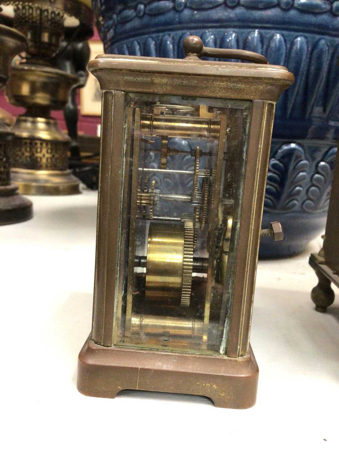 Brass lantern clock and carriage clock - Image 5 of 7