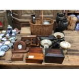 Sundry items, including a pair of urns, treen, metalwares, bone dominoes, pocket watch holder and po