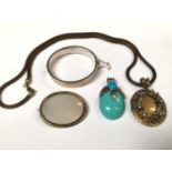 Silver bangle, Victorian brooch, silver and turquoise pendant and an American Sweet Romance locket o