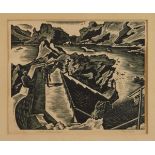 Guy Seymour Warre Malet (1900-1973) signed limited edition woodcut - Havre Gosselin, Sark, 9/50, 21.