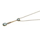 Edwardian aquamarine and seed pearl pendant necklace