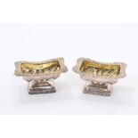 Pair of 19th century Russian silver gilt salt cellars of rectangular form with fluted decoration and