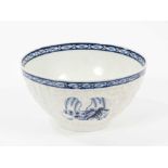 A Worcester pleat moulded bowl, circa 1755, painted with the Fisherman and Willow Pavilion pattern,