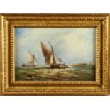 Willem Gruyter (1817-1880) oil on panel - Dutch Barges off the Dutch Coast, signed, 21cm x 30cm, in