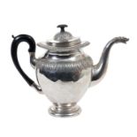 19th century Danish silver teapot of bellied form with band of chased acanthus leaf decoration, flut