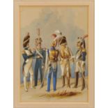 H Heath (19th century), set of four watercolours, studies of officers.