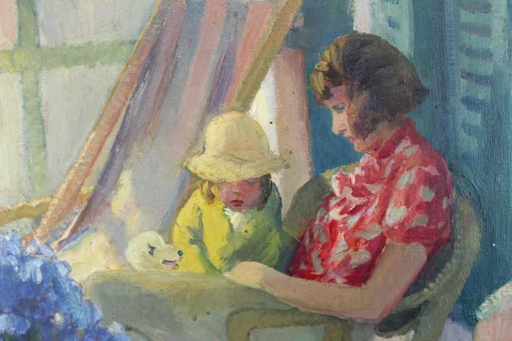 *Gerald Spencer Pryse (1882-1956) oil on canvas, The Artist's family in an interior, 78 x 61cm, fram - Image 6 of 13