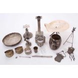Collection of Chinese silver and white metal items to include candlestick by Kwan Wo, a beaker by Wa