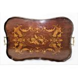 Edwardian inlaid mahogany twin handled tray