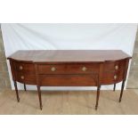 19th century mahogany and ebony inlaid bowed breakfront sideboard