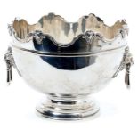 1920s silver bowl of circular form, with lion mask scroll border and twin lion mask ring handles