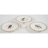 Three 19th century footed ornithological dishes