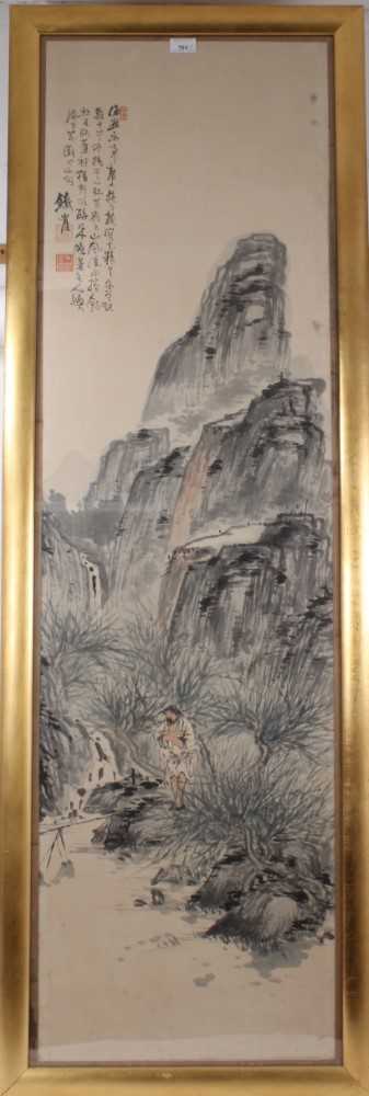 Large oriental brush painting, together with another