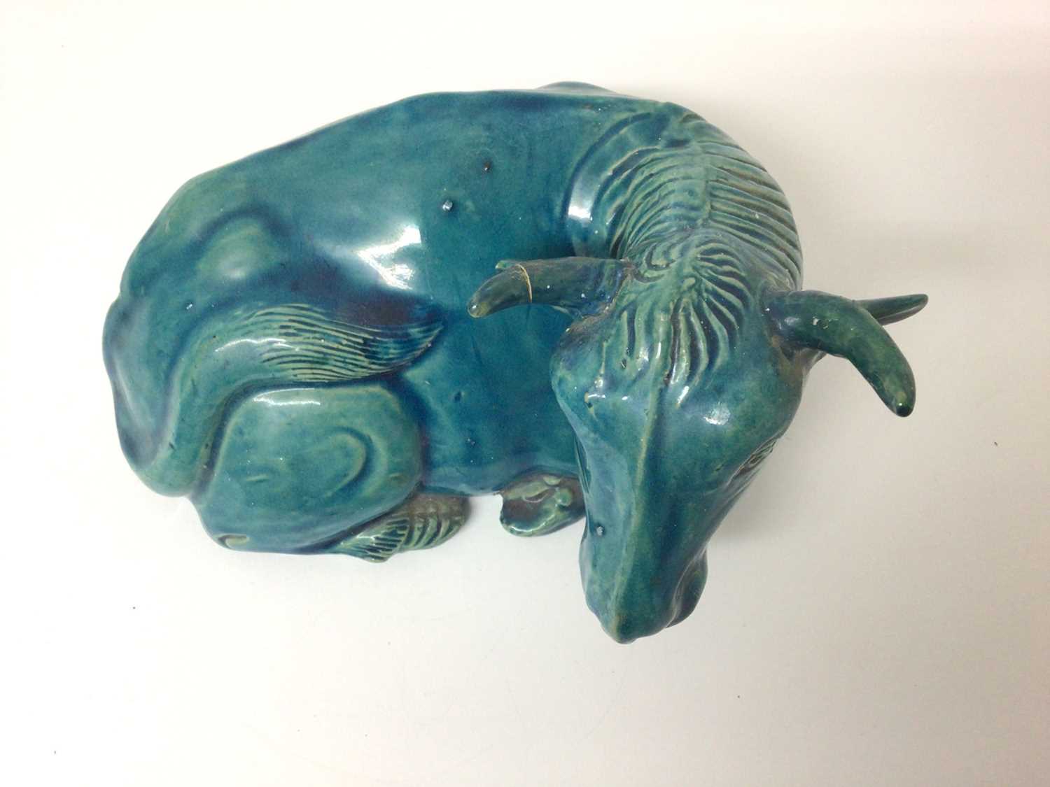 Unusual 19th century Chinese turquoise glazed model of a water buffalo - Image 3 of 4