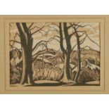 Guy Seymour Warre Malet (1900-1973) signed limited edition linocut - The Edge of the Wood, 6/50, 21.